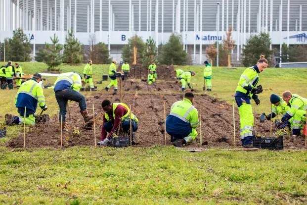 Photo : Situé contre le parvis du grand stade de Bordeaux Lac, le rond-point Lapébie a été replanté en partie par des habitants. © C.Barbier © Charlotte Barbier
