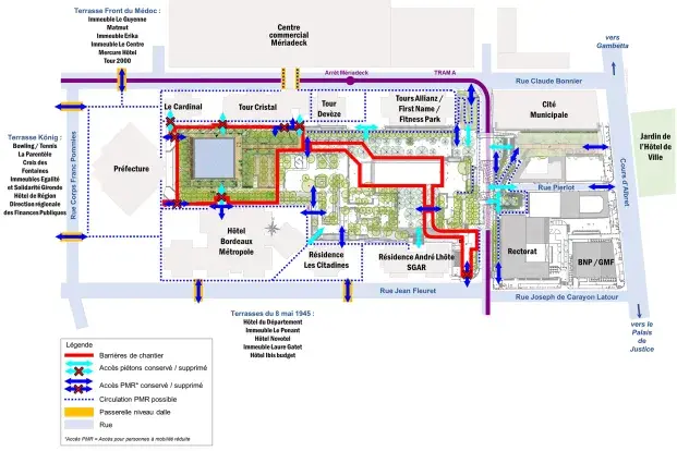 Plan de circulation autour du bassin de l'esplanade Charles de Gaulle
