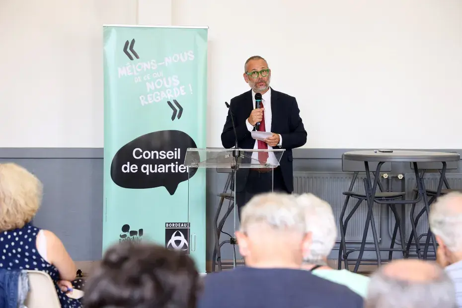 Laurent Guillemin lors du conseil de quartier Saint-Augustin / Tauzin / Alphonse Dupeux