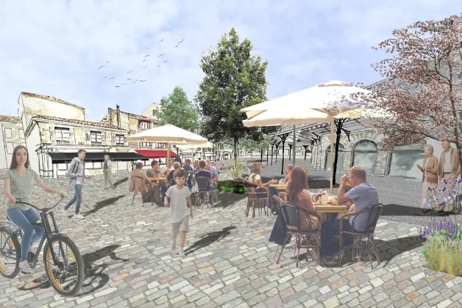 Photo : Donnant la part belle aux piétons et aux mobilités douces, la future place du marché des Chartrons sera propice aux activités conviviales et à la promenade. © pole territorial