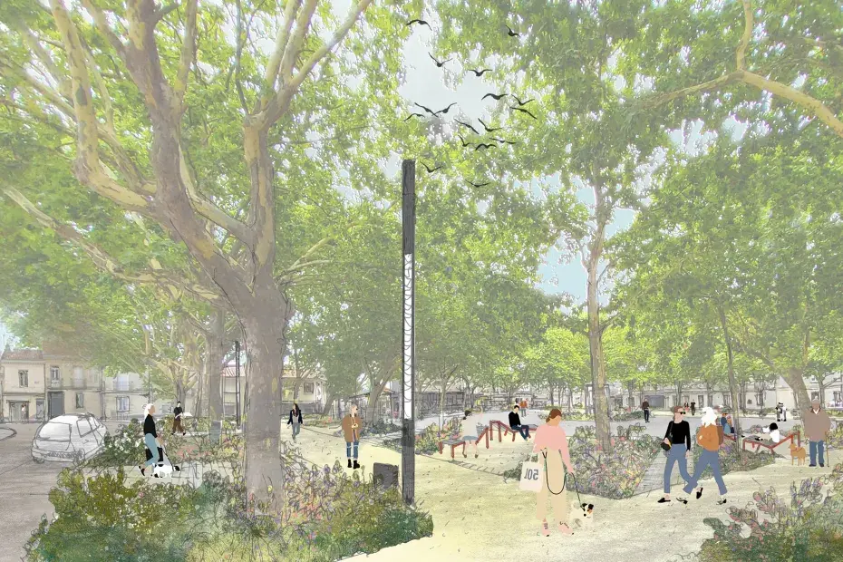 Représentation d'architecte de la place Calixte Camelle réaménagée