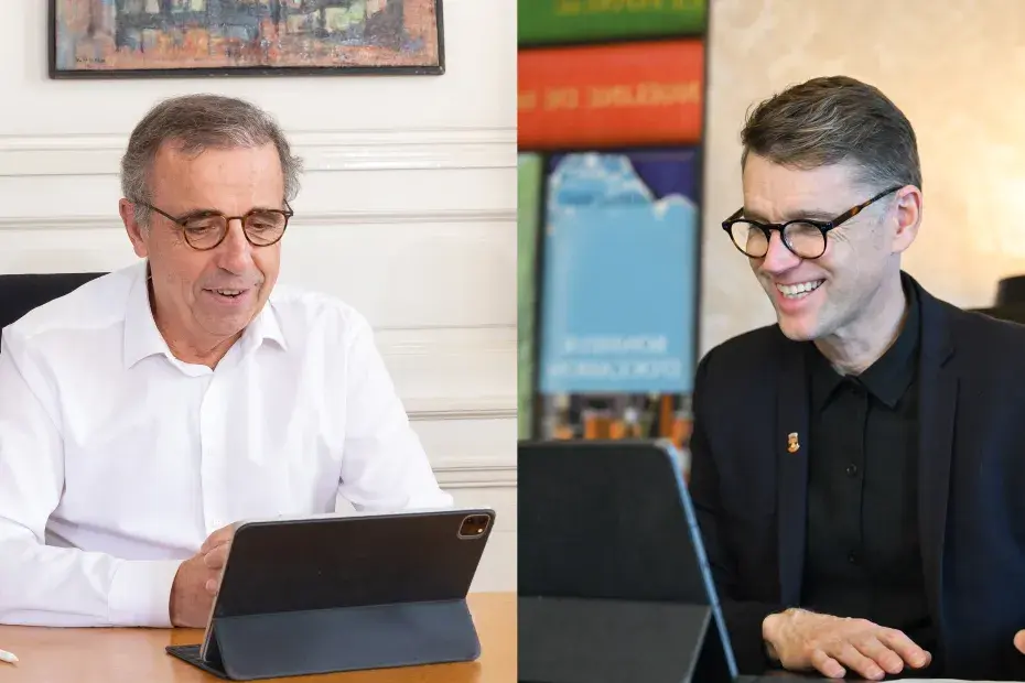 Pierre Hurmic et Bruno Marchand face à leur écran pendant leur visioconférence