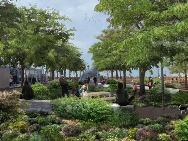 Photo de la place stalingrad rénovée avec ses nouveaux végétaux