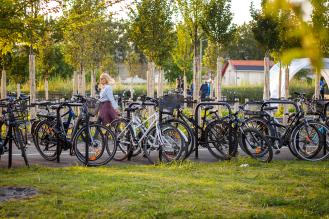 Photo de vélos accrochés à des arceaux à Bordeaux