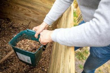 Photo d'une personne qui tient un seau à compost 