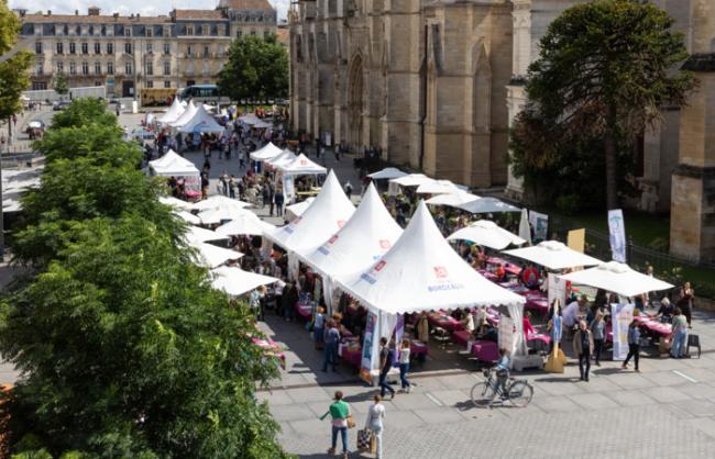 Photo : © Le forum La Rentrée des assos sur la place Pey Berland en 2024. Chaque année en septembre, ses visiteurs viennent y chercher une activité ou une mission bénévole. © T. Sanson / Ville de Bordeaux